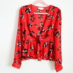 VICI Rendezvous Red Floral Deep Balloon sleeve Peplum Blouse Photo 8