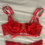 For Love & Lemons  Rosa Lace Heart Bra and Garter Belt, Red, Small Photo 4