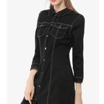 Allegra K 3/4 Sleeve Button Down Denim Shirt Dress in Black. Size M Photo 0