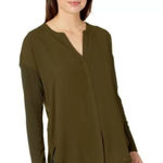 Lysse  Millie Top Size S Womens Olive Green‎ Tunic Blouse V Neck Chiffon Knit Mix Photo 0