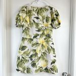 H&M PUFF-SLEEVED DRESS LEMONS TROPICAL FLORAL MINI SUMMER SMOCKED LINEN Sz S Photo 3