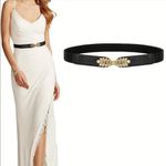 Black Elegant Gold Leaf Buckle Elastic Casual Belt Adjustable One Photo 2