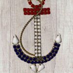 Vintage 70s Huge Nautical Anchor Patriotic Red White Blue Rhinestone Pendant Photo 1