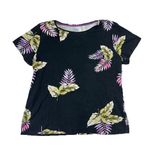 Croft & Barrow Women Floral Short Sleeve Boat Neck T-Shirt Black Red Sz Large Photo 0