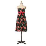 ANNA SUI for ANTHROPOLOGIE Papaver Poppy Print Silk Dress Empire Waist Size 2 XS Black Photo 1