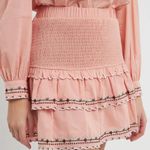 Floral Embroidered Smocked Mini Skirt 100% Cotton Dusty Pink Medium Western Boho Photo 0
