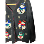 Victoria Jones Vintage  Beaded Christmas Cardigan Sweater Black Sz M Snowman 90’s Photo 1