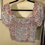Japna  - Floral Puff Sleeve Crop Blouse - Blue & Pink - Button Detail Photo 8
