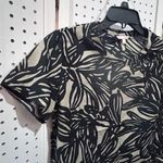 Gap  Women's Black Beige Tropical Leaf Print Short Sleeve Crew Neck Top Size S Photo 3