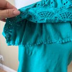 Anthropologie One Shoulder Eyelet RUffle Knit Top Shirt Blouse Size Small Green Photo 3