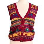 Vtg Cambridge Dry Goods Sweater Vest Sleeveless Knit Peacock Elephant M Medium Pink Photo 3