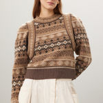 SEA NEW YORK Brown 100% Wool Fair Isle Knit Long Sleeve Sweater Finja sz XS Photo 0