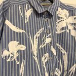 Anthropologie  Maeve Blue and White Floral Striped Oversized Shirt Size Medium P Photo 1