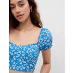 Gap NWT 100% Cotton Blue White Floral Short Puff Sleeve Crop Top Size XS Photo 2