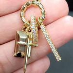 Gold Tone Religion Cross Spiritual Necklace 10" Dangle Charm Photo 0