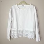 J.Crew XL Eyelet Hem Sweatshirt White Crewneck Cozy Loose Fitting Cotton Chic Photo 2