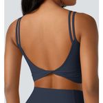 Halara Double Straps Backless Twisted Cropped Tank Top XS Carbon Blue NWT Photo 1