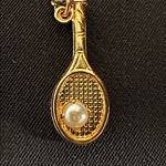 Vintage Saravel EUC goldtone tennis racquet necklace & earrings in original box Gold Photo 4