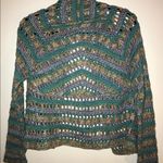 J. Jill hand crochet M 3 button sweater. Multi color foldable collar. Green Size M Photo 4