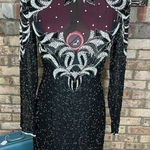 dress 100% silk beaded sheer bust high collar black white Size 10 Photo 0