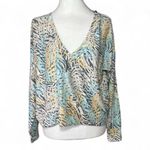 NWT Cozy Knit Cropped Long Sleeve Drop Shoulder Hi Lo V Neck Pullover Small Blue Photo 3