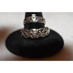Claddagh 925 Silver Stamped His & Her's Ring Set Size 7 & 12 Good Condition Photo 2