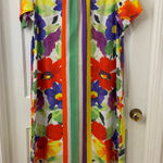 Frances Valentine Floral Print Maxi Resort White Lotus Dress Lg Colorful Cruise Photo 0