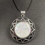 White Shell Natural Stone Round Pendant Necklace Healing Gemstone Big Pendent Photo 0