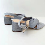 J.Crew Size 6 Twisted Knot Penny Blue White Stripe Sandal Glitter Block Heel Photo 4