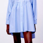 ZARA Blue Cotton Striped Long Sleeved Mini Shirt Dress S Photo 0