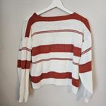 SheIn Sweater V-Neck Knit Striped White Orange Business Casual Neutral Trendy Photo 4