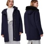 Ann Taylor  Weekend Collection Faux Fur Trim Wool Duffle Coat Blue Size M Photo 2
