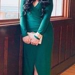 Boohoo Dark Green Long Sleeve High Slit Ruched Side Maxi Dress sz 8 Photo 1