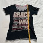 Japanese brand pop punk Black and pink graphic baby tee Photo 6