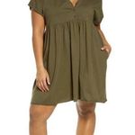 BP NWT by Nordstrom Olive Green Babydoll Short Sleeve Dress with Pockets - S Photo 0