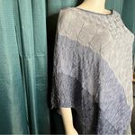White House | Black Market Metallic Blue Silver Knit Poncho Sweater Boho Chic M Photo 2