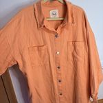 Fantastic Fawn Peach Frayed Hem Button Down Shirt Jacket Oversized Large Photo 0