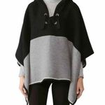 Ba&sh  Cape Colorblock Poncho Black Grey Lace Up Wool
Blend One Size Hooded Photo 0