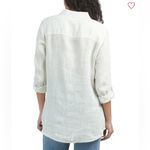 Tahari  Linen Stripe Button Rolled Long Sleeve V-neck Collar Shirt 3X Laganlook Photo 2