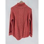 L.L.Bean Women's Medium Coral Pink Cable Knit Turtleneck Sweater Cotton Photo 2