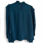 Max Studio NWOT   M Blue Ruffle High Neck Blouse Smocked Cuff Balloon Sleeve Top Photo 1