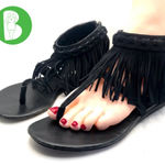 Diane Von Furstenberg  "PALOMA" BLACK SUEDE FRINGE THONG SANDALS (6/6.5) Photo 1