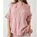 Free People Sweater Womens XS Pink Isla Cable Stitch Chunky Knit Tunic Oversized Photo 0