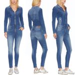 Etienne Marcel Denim Zip Front Long Sleeve Jumpsuit Women's Size Small Blue Photo 1