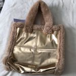 Madden Girl New gold metallic square embossed Sherpa-trim tote bag, 15”x12”x4” Photo 3