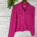 LFD Bright Barbie Pink Waffle Knit Scallop Collar Snap Button Jacket Size M Photo 3