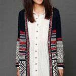 Free People  Annabelle Knit Nordic Longline Cardigan Navy/Red/White Sweater Photo 7