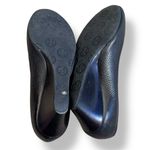 Tory Burch Sally Black Leather Peep Toe Wedge Pumps Logo Gold Medallion Shoe 7 Photo 5