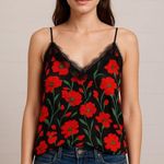 Blush Women's Black and Red Floral Print Silky Camisole Top size small Photo 0