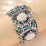 Bohemian Retro Style Silver Color Elastic Women's Turquoise Bracelet Bangle Jewelry Gift Faux Fashion Jewelry Photo 2